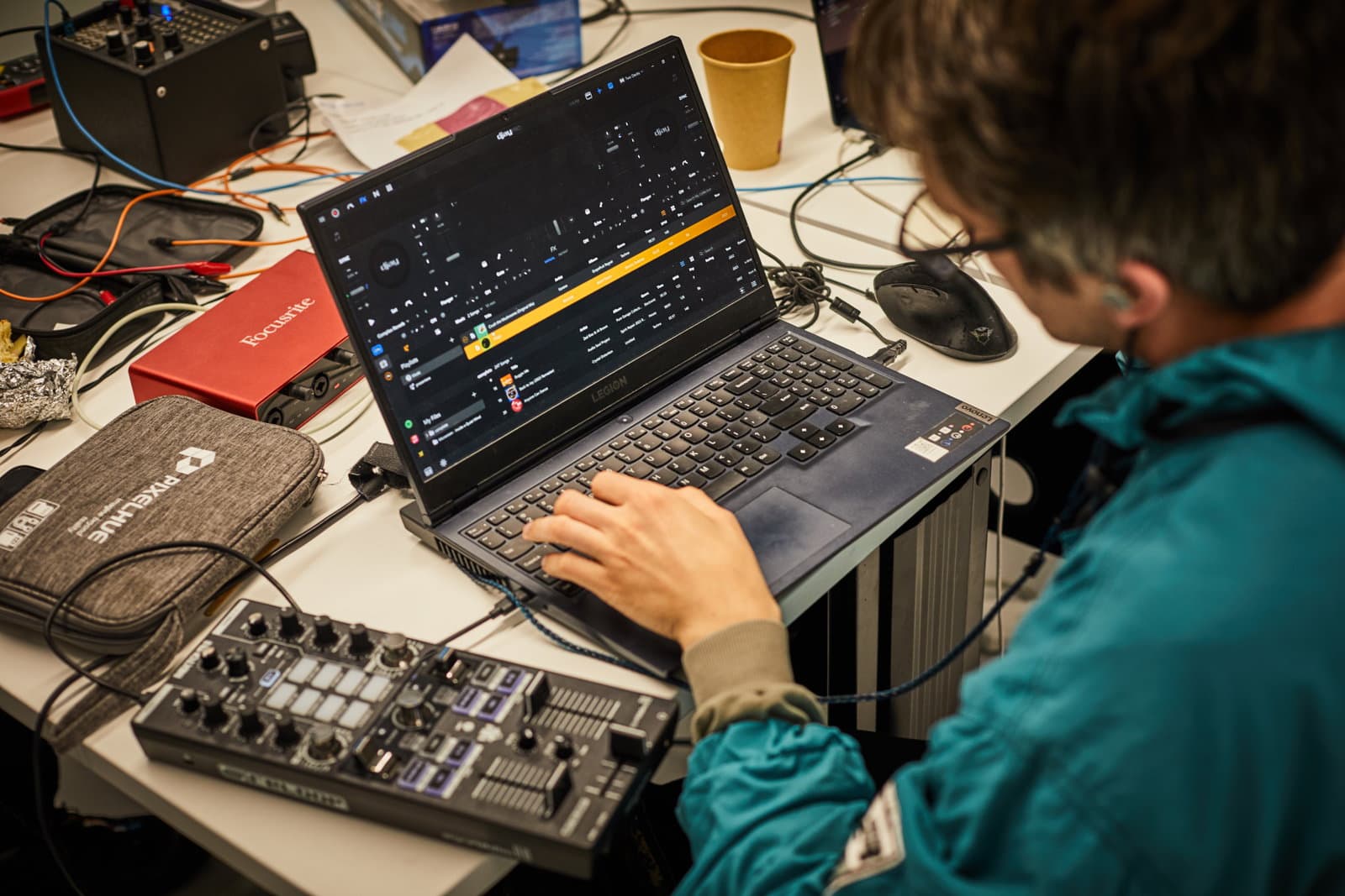 Participants collaborating at a Music Hackspace hackathon