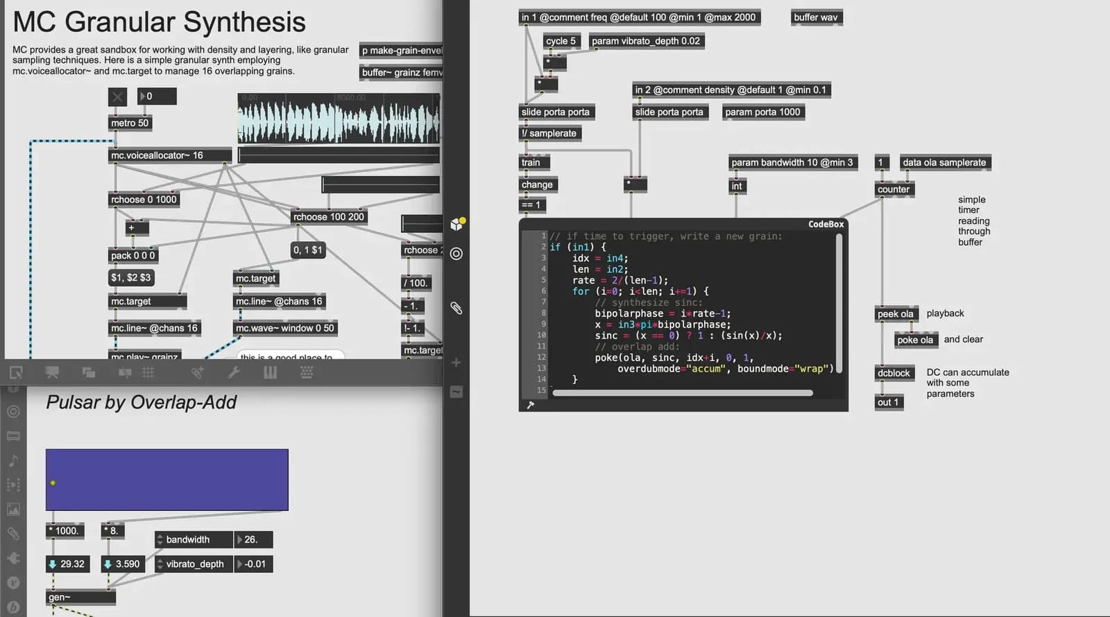 Making Sonic Clouds: Granular Synthesis with Gen~ and MC hero